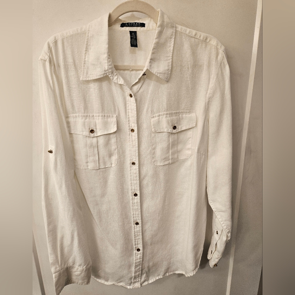 NWOT - Lauren Ralph Lauren Linen White Button Down Shirt - Size 1X